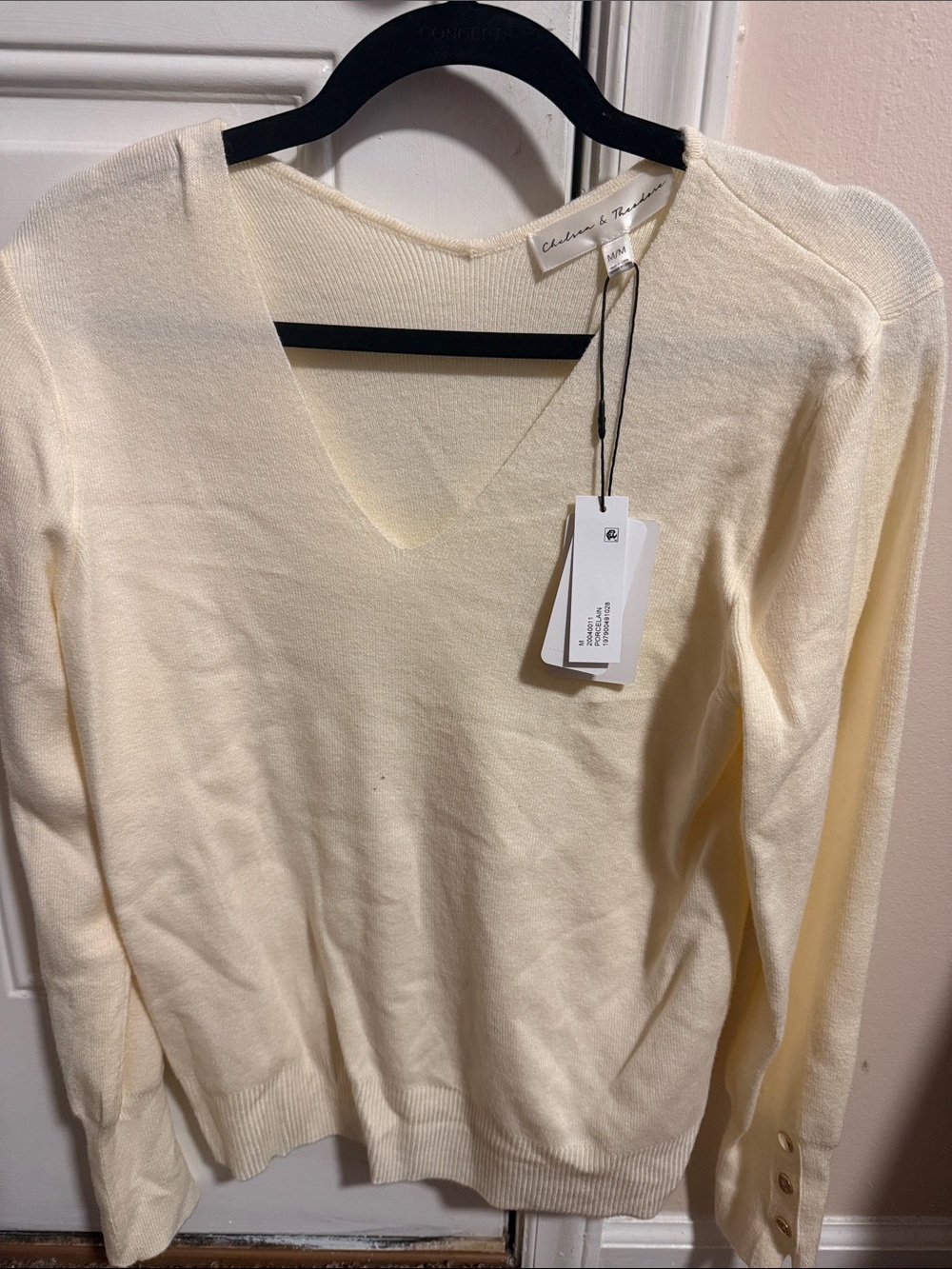 Chelsea & Theodore Soft Cream V-Neck Sweater